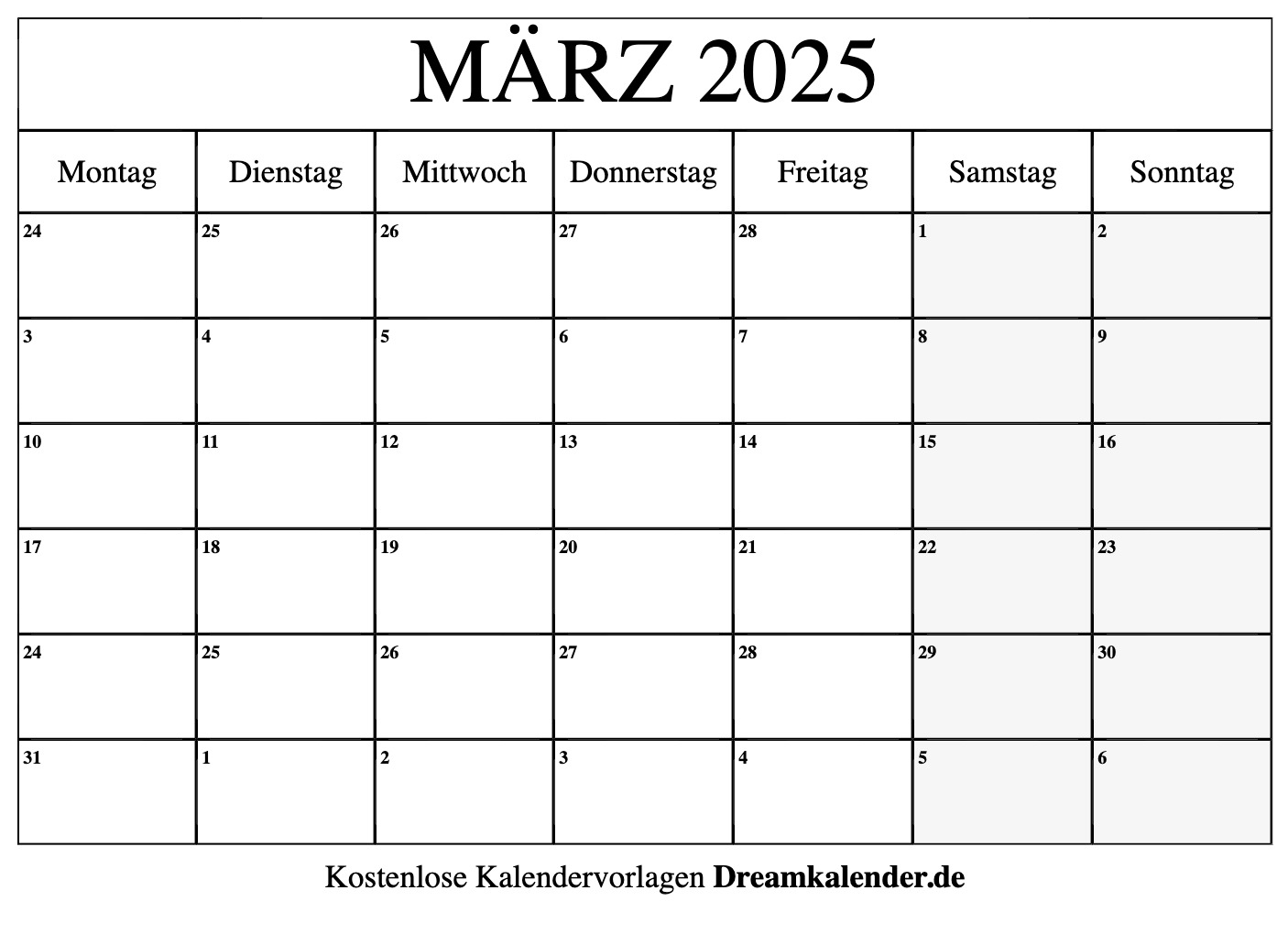 Kalender März 2025