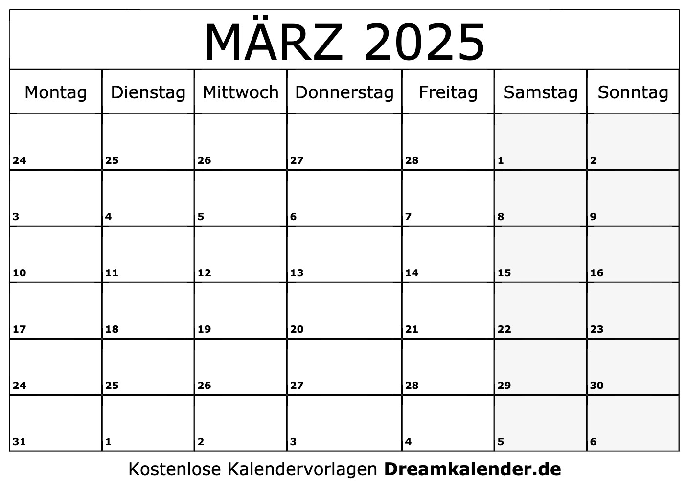 Kalender März 2025