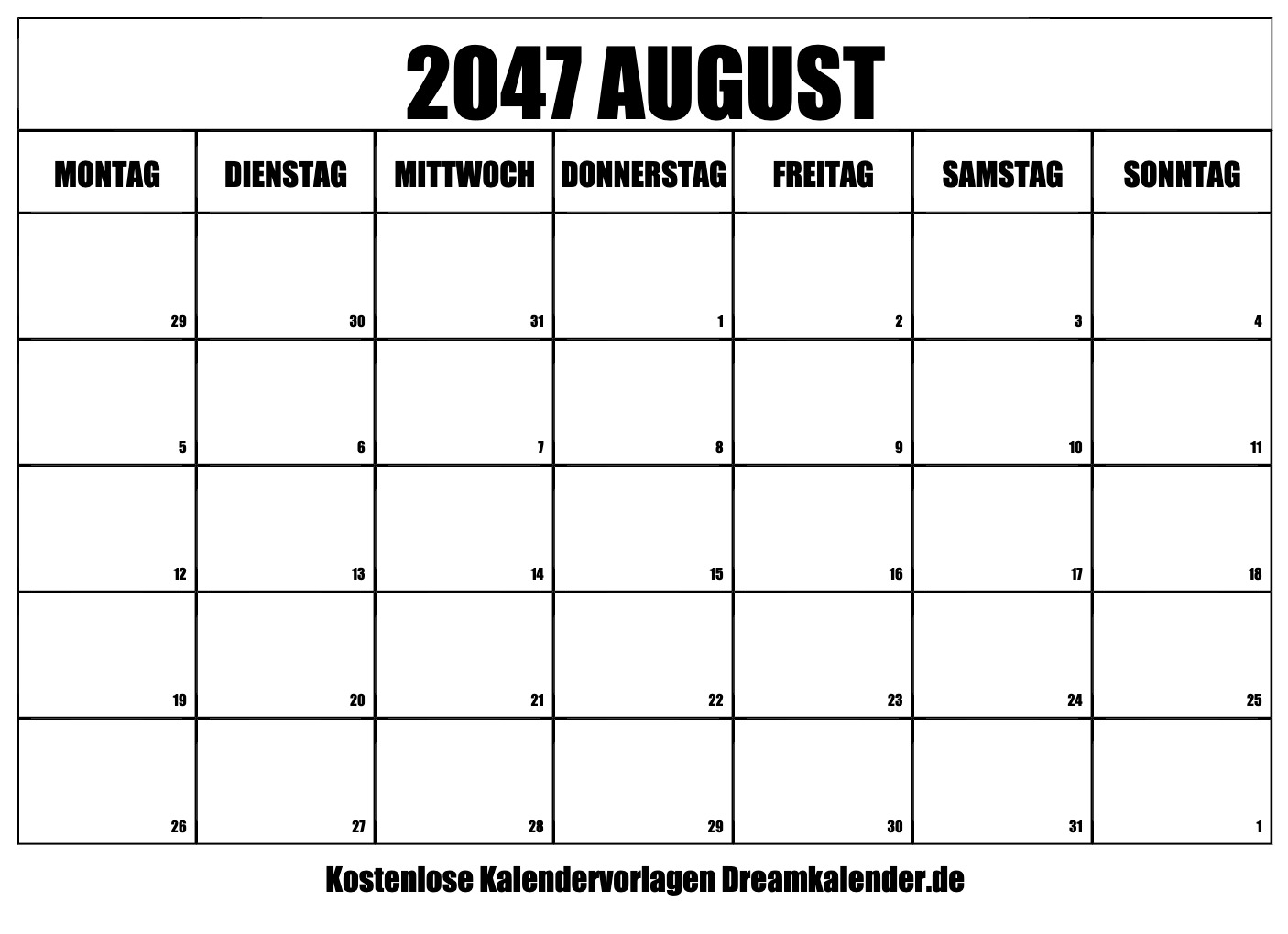 Kalender August 2047